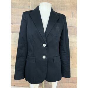 Vtg 90s Lauren Ralph Lauren Old Money Size 8 Black Chest Pocket Monogram Blazer
